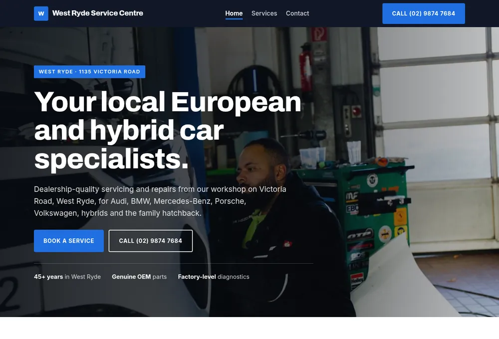 Concept design for a car servicing website