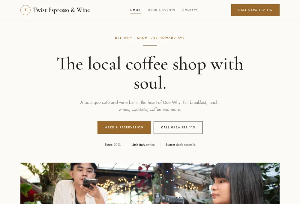 Concept design for a café & wine bar website